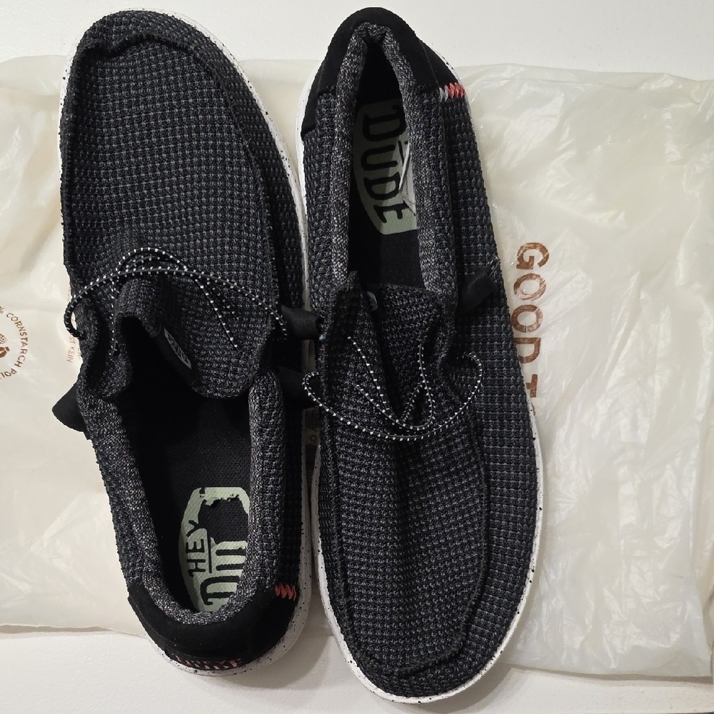 Hey Dude Men's Black and White Loafers